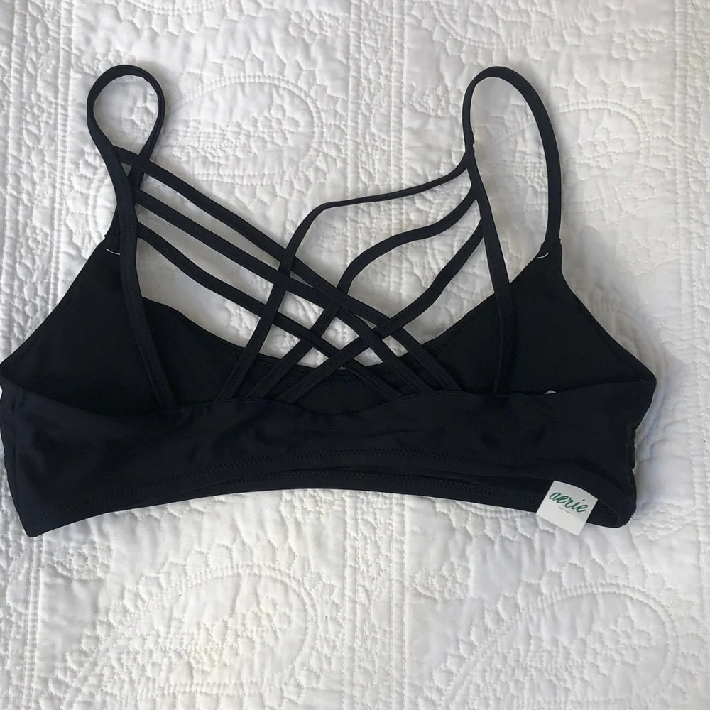aerie Black Strappy Sports Bralette Large